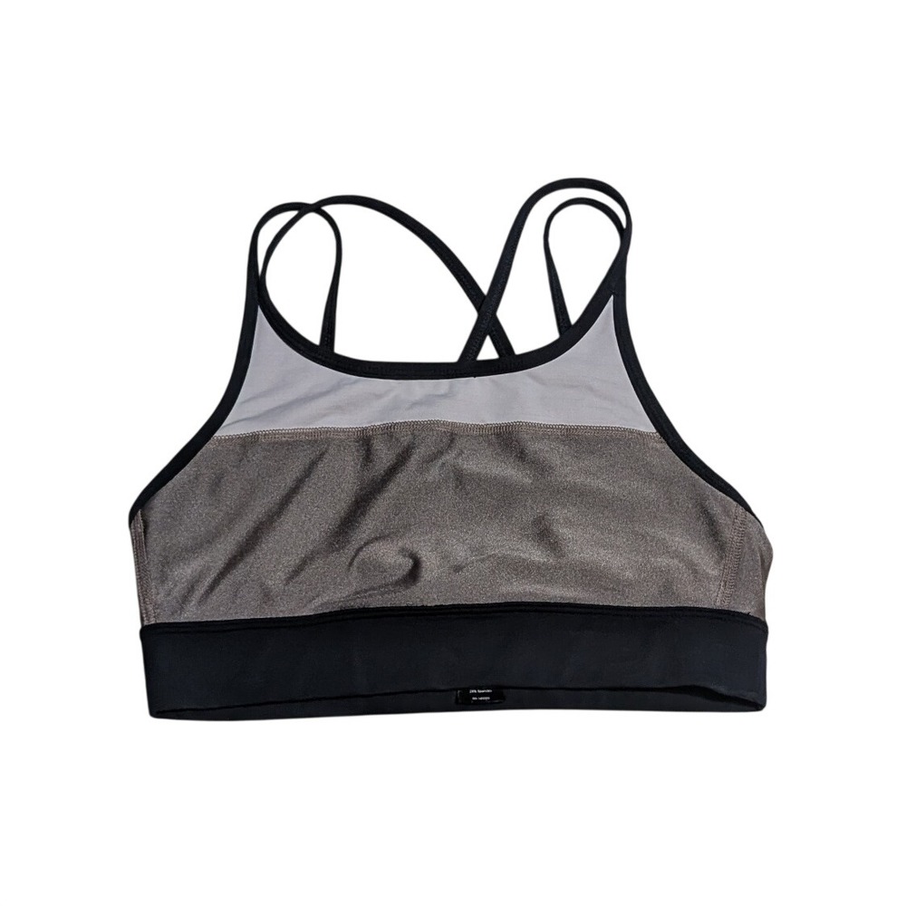 Alala All Day Sports‎ Bra Medium Black Bronze Grey Strappy Back Colorblock Mesh